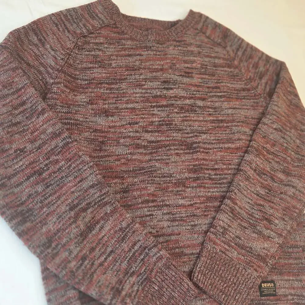 Deus Ex Machina Mens Marled Lambswool Blend Knit Red Crewneck Sweater (M)